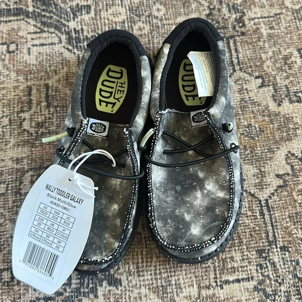 NWT Hey Dude Kids Shoes - Wally Galaxy- Black Multi Glow- 10